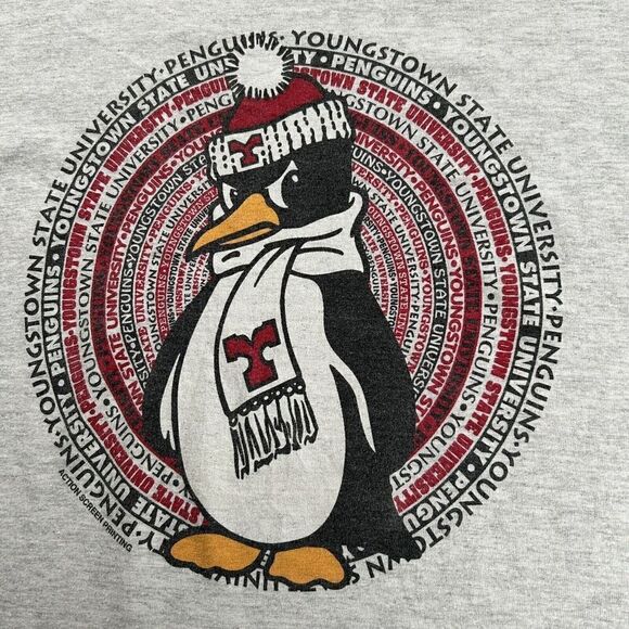 Vintage Youngstown State Penguins T-Shirt Men Medium College Single Stitch Gray‎ - Picture 4 of 9